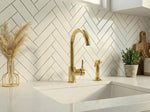 Unlacquered Brass Kitchen Faucet with Side Sprayer | Antique Style Single Hole Deck Mount Vanity Sink Mixer