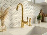 Unlacquered Brass Kitchen Faucet with Side Sprayer | Antique Style Single Hole Deck Mount Vanity Sink Mixer