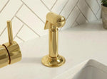 Unlacquered Brass Kitchen Faucet with Side Sprayer | Antique Style Single Hole Deck Mount Vanity Sink Mixer