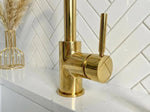 Unlacquered Brass Kitchen Faucet with Side Sprayer | Antique Style Single Hole Deck Mount Vanity Sink Mixer