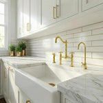 Unlacquered Brass Kitchen Faucet with Side Sprayer - 8 Inch Ball Center Bridge Faucet and Cold Tap