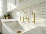 Unlacquered Brass Kitchen Faucet with Side Sprayer - 8 Inch Ball Center Bridge Faucet and Cold Tap