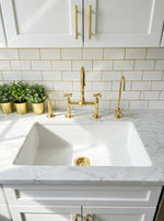 Unlacquered Brass Kitchen Faucet with Side Sprayer - 8 Inch Ball Center Bridge Faucet and Cold Tap