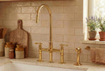 Unlacquered Brass Bridge Kitchen Faucet with Side Sprayer