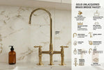 Unlacquered Brass Bridge Kitchen Faucet with Side Sprayer