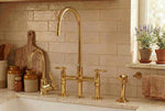 Unlacquered Brass Bridge Kitchen Faucet with Side Sprayer