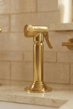 Unlacquered Brass Bridge Kitchen Faucet with Side Sprayer