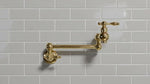 Unlacquered Solid Brass Pot Filler Faucet – Wall-Mount Kitchen Stove Faucet for Cooking & Pasta Filling