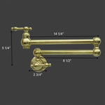 Unlacquered Solid Brass Pot Filler Faucet – Wall-Mount Kitchen Stove Faucet for Cooking & Pasta Filling