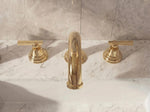 Unlacquered Brass Bathroom Sink Faucet - Deck Mount 3-Hole Widespread Faucet For Vanity