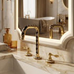 Handmade Unlacquered Brass Bathroom 3-Hole Widespread Faucet | Resin & Bone Inlay Vintage Sink Tap