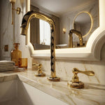 Handmade Unlacquered Brass Bathroom 3-Hole Widespread Faucet | Resin & Bone Inlay Vintage Sink Tap