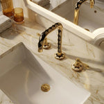 Handmade Unlacquered Brass Bathroom 3-Hole Widespread Faucet | Resin & Bone Inlay Vintage Sink Tap