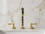 Handmade Unlacquered Brass Bathroom 3-Hole Widespread Faucet | Resin & Bone Inlay Vintage Sink Tap