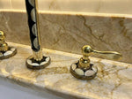 Handmade Unlacquered Brass Bathroom 3-Hole Widespread Faucet | Resin & Bone Inlay Vintage Sink Tap