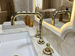 Handmade Unlacquered Brass Bathroom 3-Hole Widespread Faucet | Resin & Bone Inlay Vintage Sink Tap