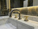 Handcrafted Unlacquered Brass Widespread Faucet with Resin & Bone Inlay – Luxury Vintage Bathroom Tap