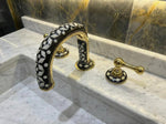 Handcrafted Unlacquered Brass Widespread Faucet with Resin & Bone Inlay – Luxury Vintage Bathroom Tap