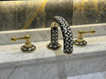 Handcrafted Unlacquered Brass Widespread Faucet with Resin & Bone Inlay – Luxury Vintage Bathroom Tap