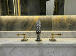 Handcrafted Unlacquered Brass Widespread Faucet with Resin & Bone Inlay – Luxury Vintage Bathroom Tap