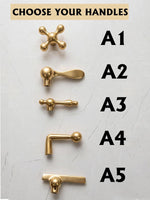 Handcrafted Unlacquered Brass Widespread Faucet with Resin & Bone Inlay – Luxury Vintage Bathroom Tap