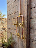 Unlacquered Solid Copper Shower System with Copper Shower Head – Handcrafted Rustic Outdoor Garden Shower Set