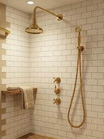 Unlacquered Solid Brass Shower System – Rainfall Head, Handheld Shower Set - Luxury Brass Bathroom Fixtures