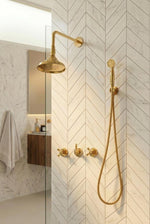 Unlacquered Solid Brass Shower System with Rain Shower Head and Handheld Shower – Luxury Bathroom Rainfall Shower Set
