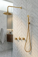 Unlacquered Solid Brass Shower System with Rain Shower Head and Handheld Shower – Luxury Bathroom Rainfall Shower Set