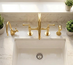 Unlacquered Brass Bridge Kitchen Faucet, Gooseneck Spout, Side Sprayer