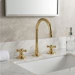 Unlacquered Brass Bathroom Faucet: Widespread 3 Hole Sink Fixtures - Deck Mount Vanity Faucet