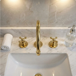 Unlacquered Brass Bathroom Faucet: Widespread 3 Hole Sink Fixtures - Deck Mount Vanity Faucet