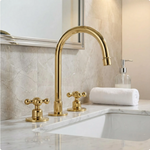 Unlacquered Brass Bathroom Faucet: Widespread 3 Hole Sink Fixtures - Deck Mount Vanity Faucet