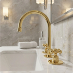 Unlacquered Brass Bathroom Faucet: Widespread 3 Hole Sink Fixtures - Deck Mount Vanity Faucet