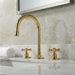 Unlacquered Brass Bathroom Faucet: Widespread 3 Hole Sink Fixtures - Deck Mount Vanity Faucet