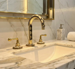 Unlacquered Brass Bathroom Faucet with Resin & Bone Inlay, 3 Hole Widespread Handmade Vintage Sink Tap