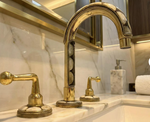 Unlacquered Brass Bathroom Faucet with Resin & Bone Inlay, 3 Hole Widespread Handmade Vintage Sink Tap