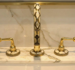 Unlacquered Brass Bathroom Faucet with Resin & Bone Inlay, 3 Hole Widespread Handmade Vintage Sink Tap