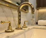 Unlacquered Brass Bathroom Faucet with Resin & Bone Inlay, 3 Hole Widespread Handmade Vintage Sink Tap