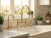 Unlacquered Brass Bridge Kitchen Faucet, Gooseneck Spout, Side Sprayer